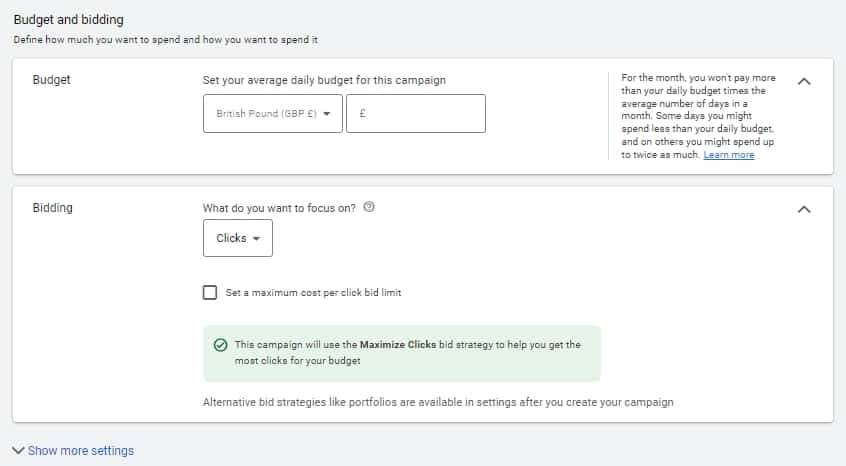 Set your Google Ads budget and bidding