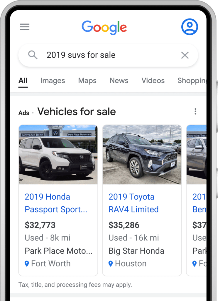 Google vehicle ads for car dealerships