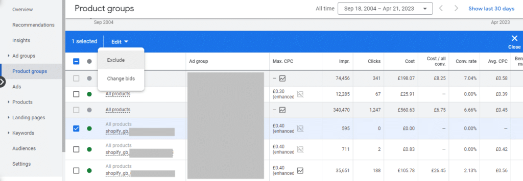 how to exclude products from google shopping campaigns