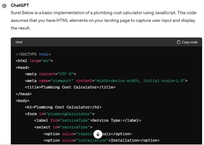 How to create an interactive content piece or a lead magnet for a Google Ads landing page with ChatGPT