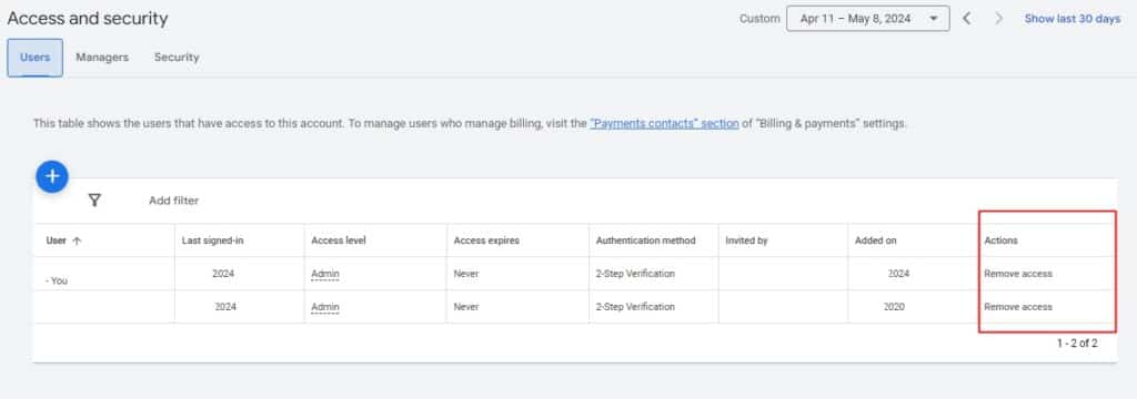 how to remove users from a google ads account