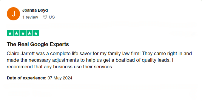 A review of Claire Jarrett's PPC advertising services for a law firm