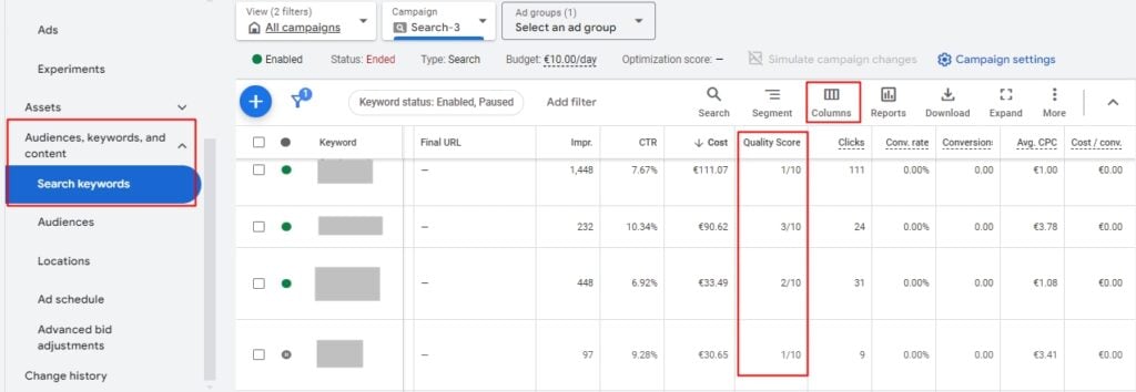 google ads quality score