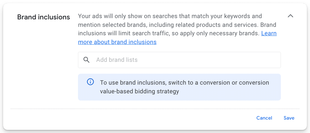 brand inclusions on Google Ads