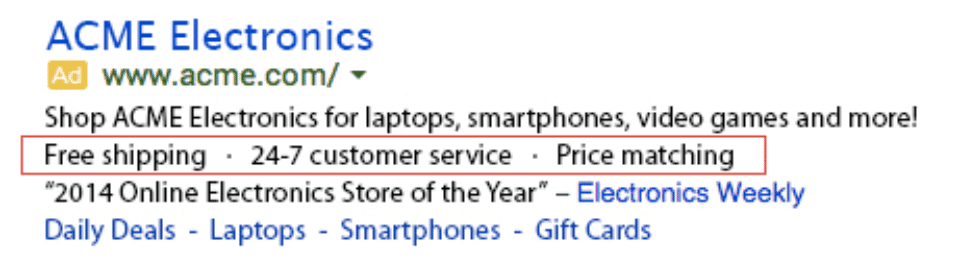 google ads callouts example