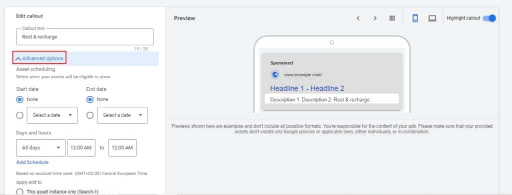 how to edit a google ads callout