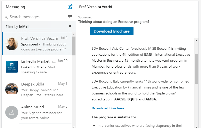 linkedin message ads example