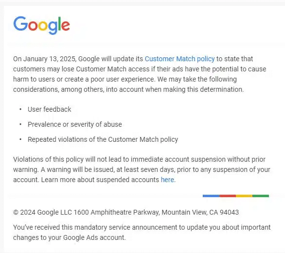 new google ads customer match rules