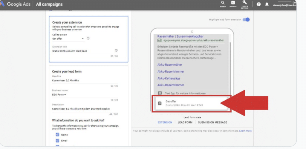 Lead form assets in Google Ads