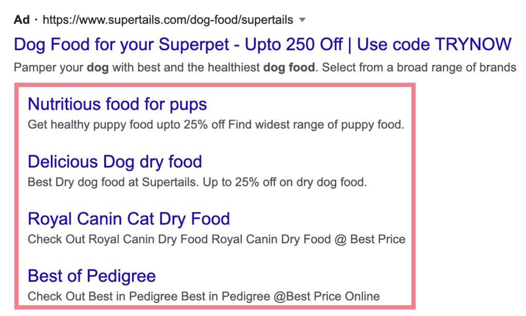 an example of google ads sitelink assets